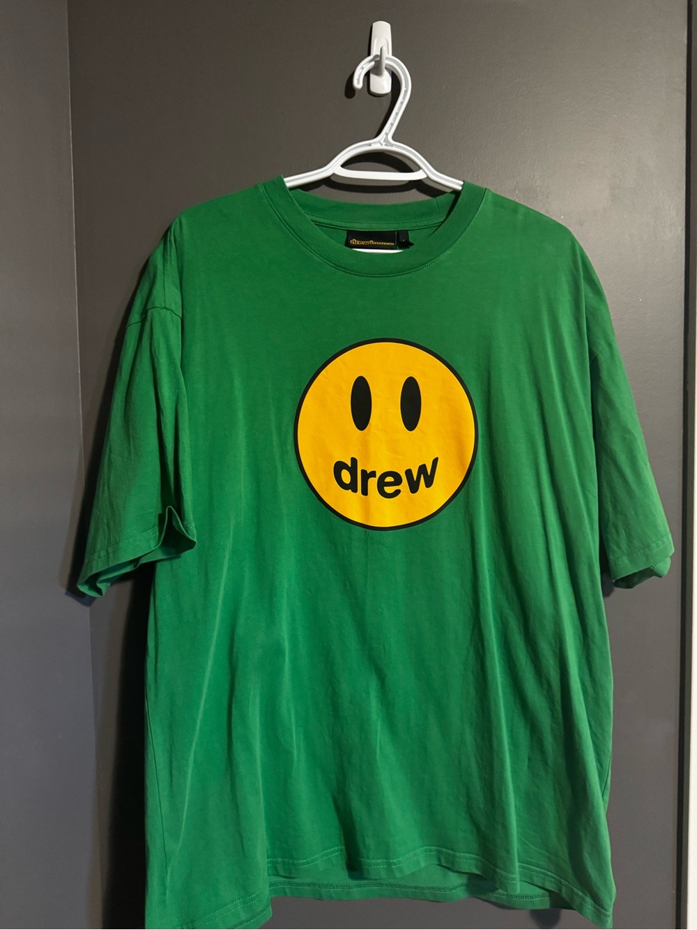 drew house Green Tee with Yellow Smiley Logo